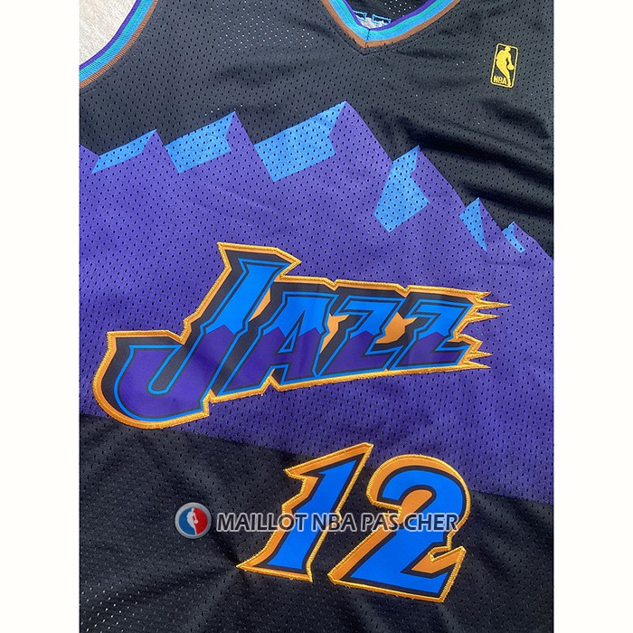Maillot Utah Jazz John Stockton NO 12 Mitchell & Ness 1996-97 Noir